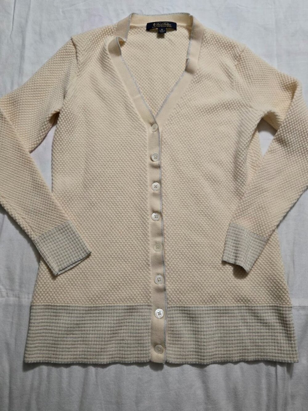 Brooks Brothers 100% Extra-Fine Italian Merino Wool Waffle Knit Cardigan M